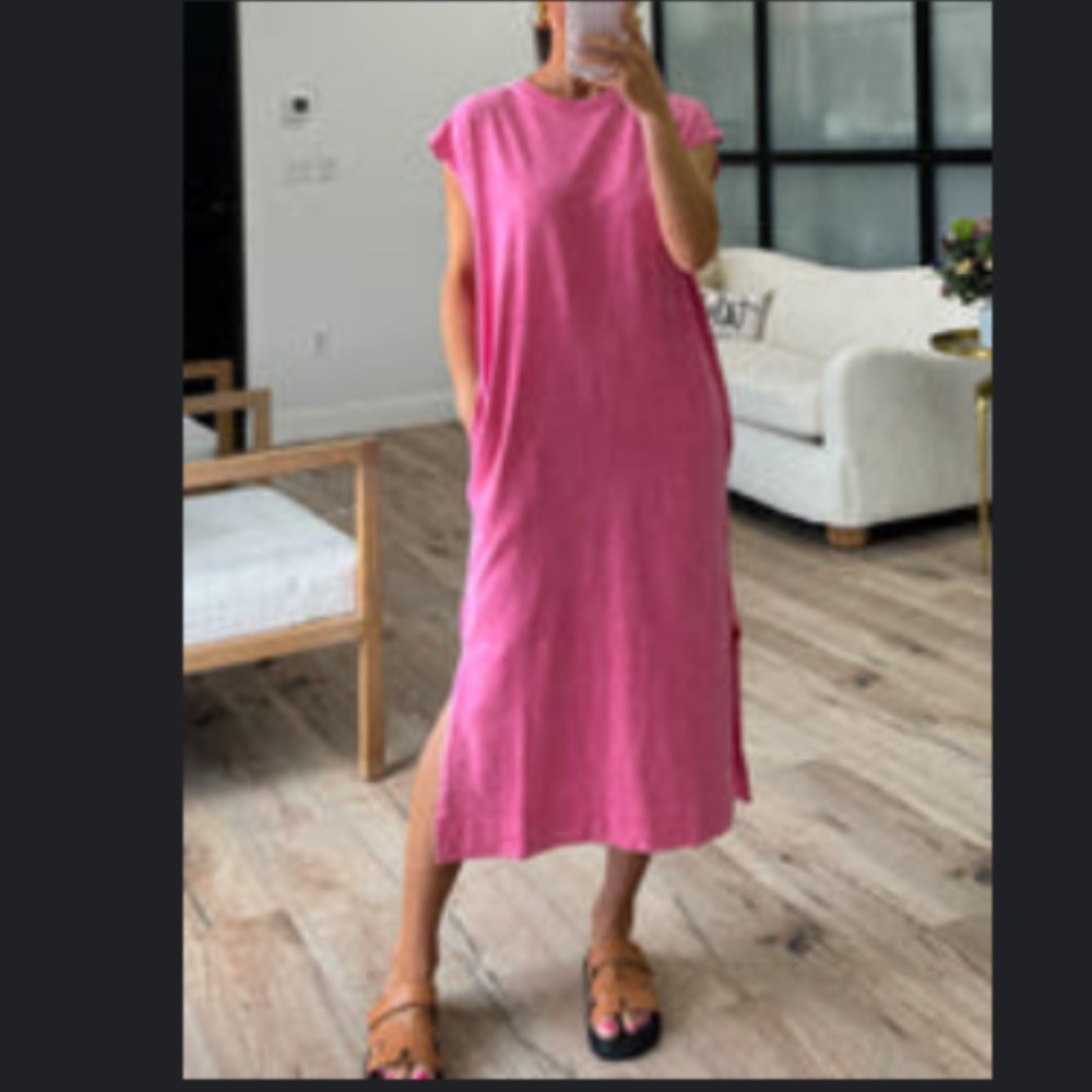 Pink Cotton Midi Dress